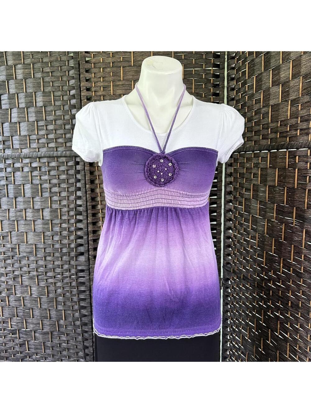 Y2K  Purple Ombre Babydoll Top with White Layered Sleeves Beaded Detail